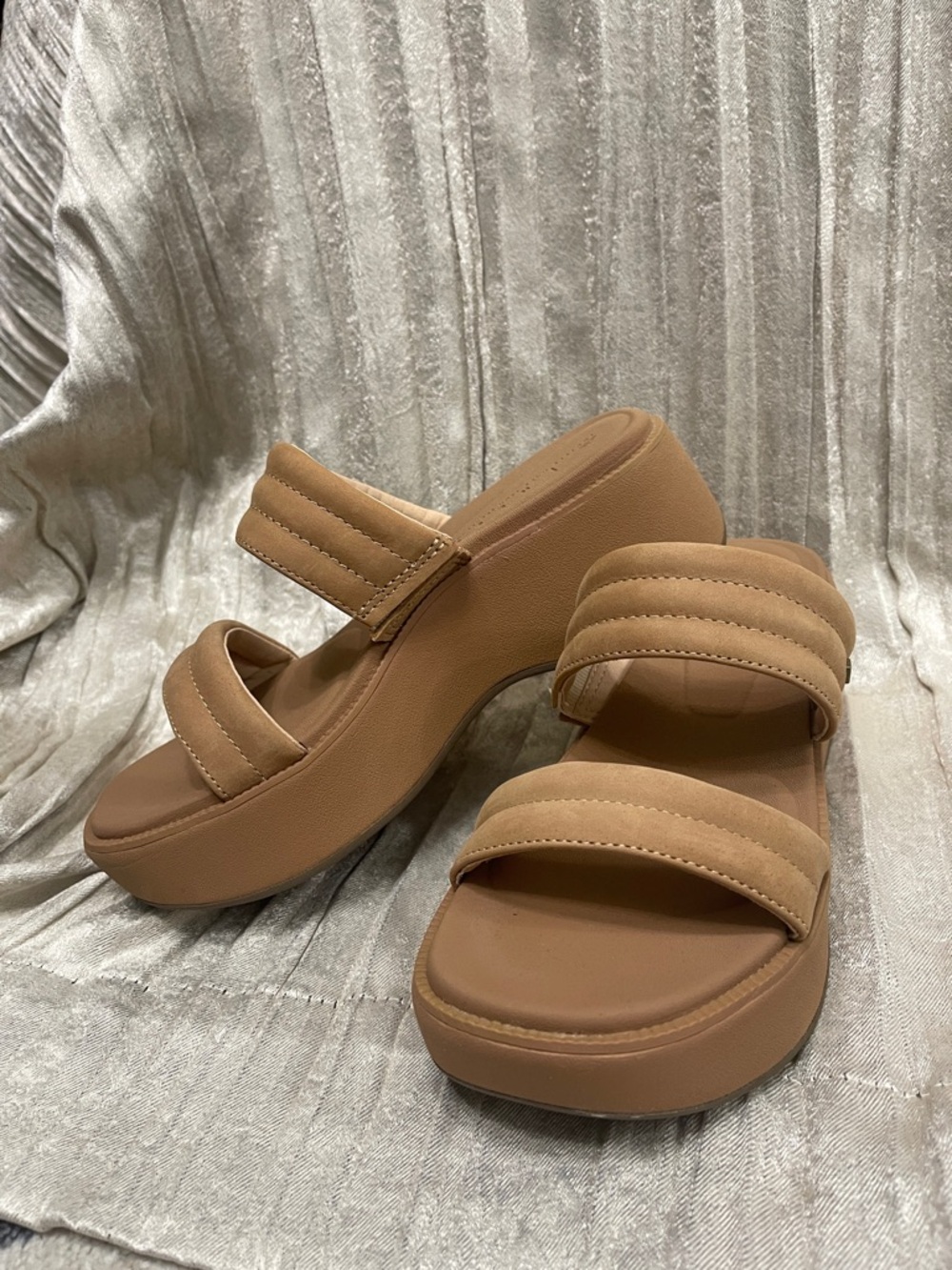 Reef Tan Platform Slide Sandals with Padded Straps